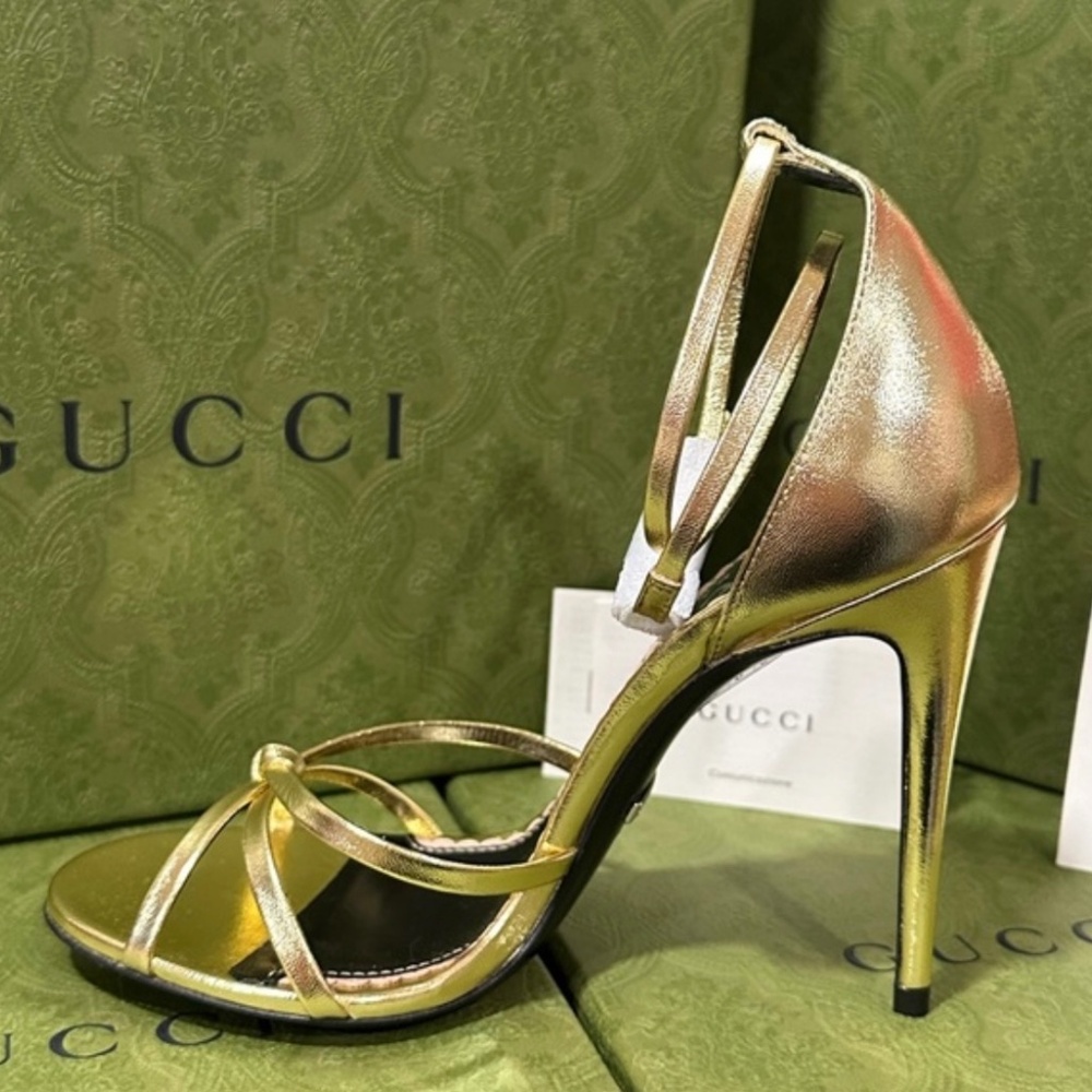 Gucci Gold Silk Platino Heels New with box